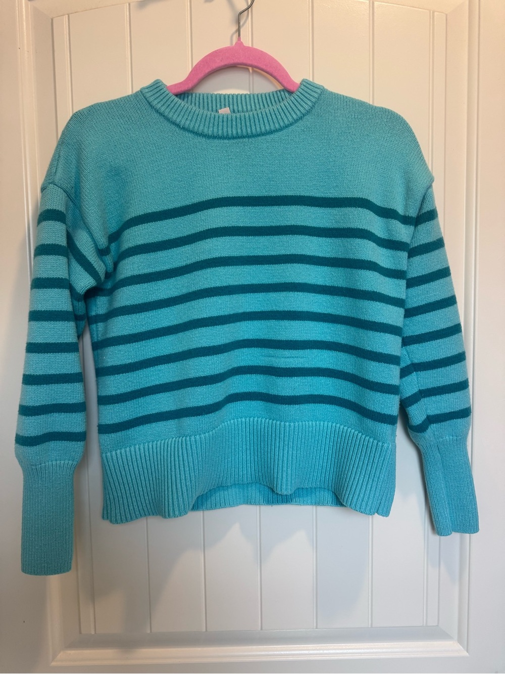 Philosophy Teal and Dark Teal Striped Crewneck Sweater